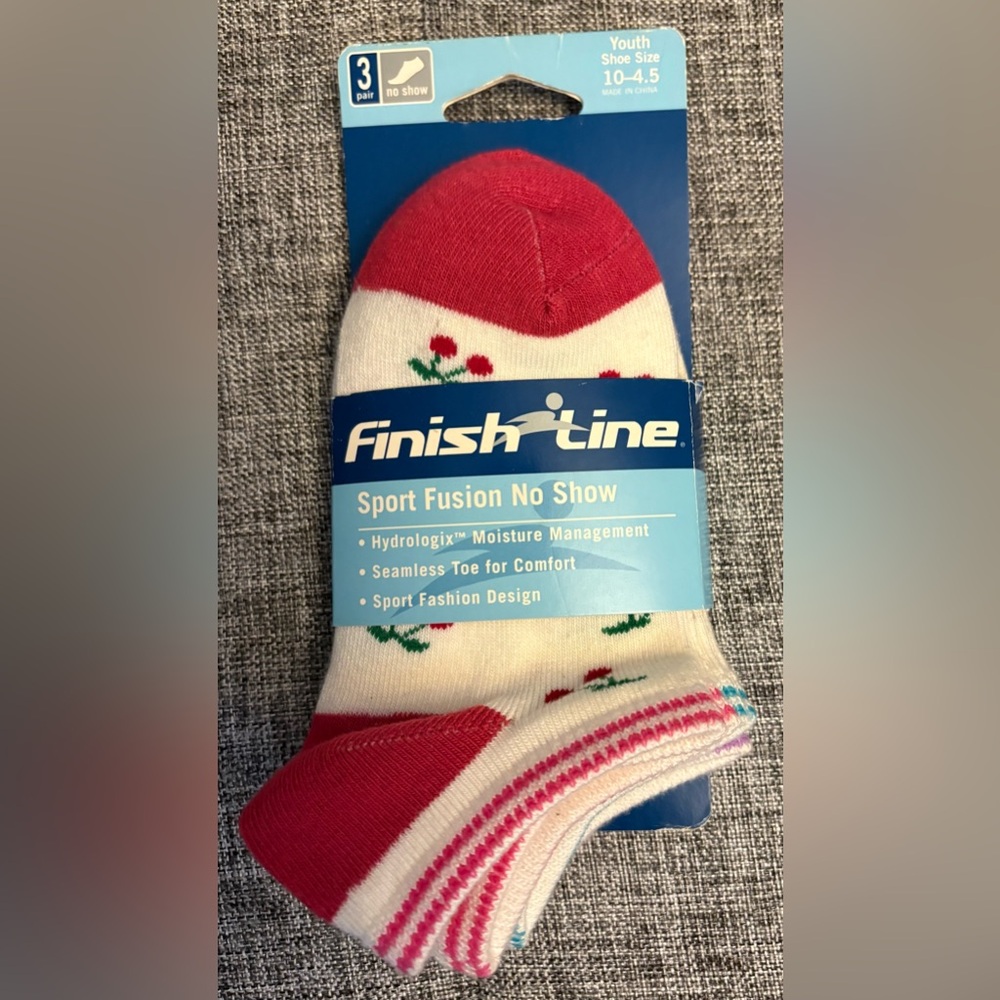 Finish Line Sports Fusion No Show Girls Youth Socks Pair of 3 Sz. 10-4.5